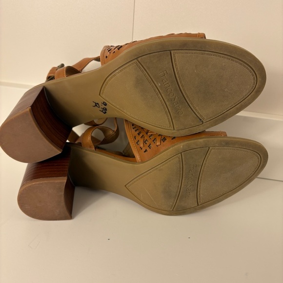 Franco Sarto Brown Leather Woven High Heel Sandals - Picture 7 of 7